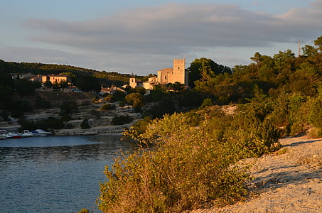 Provence, abendstimmung, Château, rivière, eau, Lac, Forest