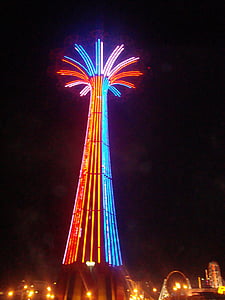 Luna park, Coney island, fornøyelsespark, fargerike, lys, natt, glød