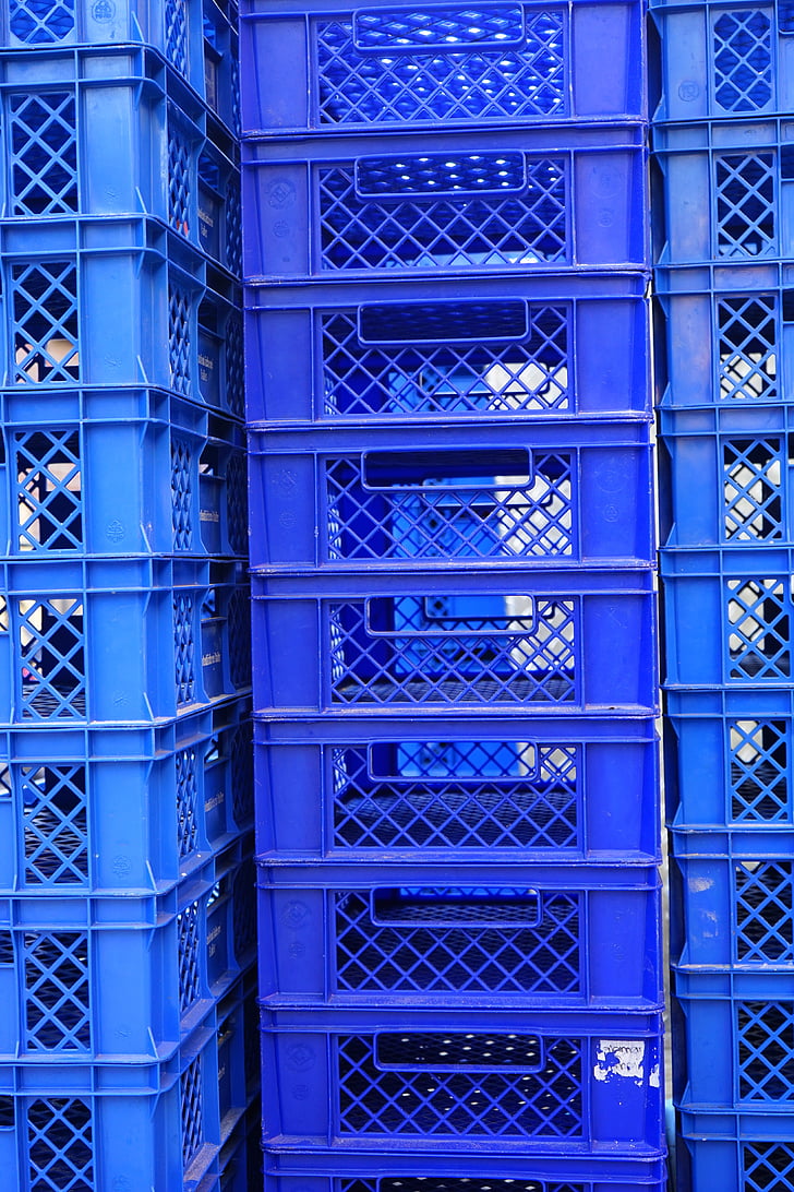 Boxen, Stack-Boxen, stapelbare Boxen, Blau, gestapelt, Transportkisten, Transportboxen