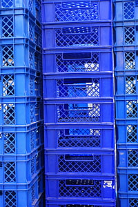 boîtes de, boîtes à pile, empilage de boîtes, bleu, empilé, caisses de transport, caisses de transport