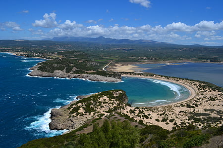 voidkokilia, view, sea, greece, water, beach, coast