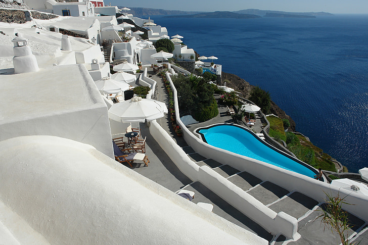 Santorini, Görögország, görög, utazás, Szállás, mediterrán, rendeltetési hely