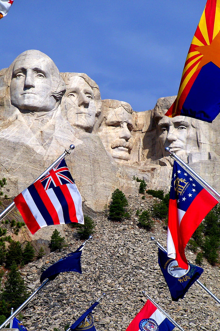 Mount rushmore, zászlók, Dél-dakota, Mount, Rushmore, Dakota, Dél