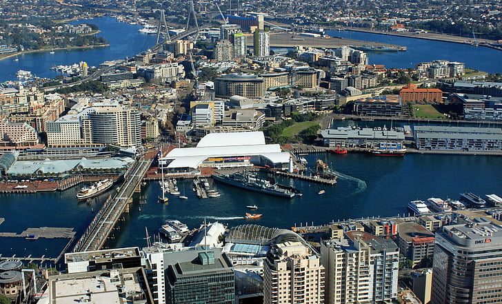 Sydney, Darling harbour, Puerto, desde arriba, vista de la ciudad, Outlook