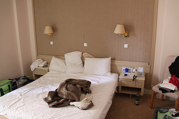 Hotel, postelja, razsvetljava, užitek, pohištvo, slog