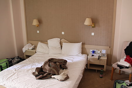 Hotel, llit, il·luminació, plaer, mobles, estil