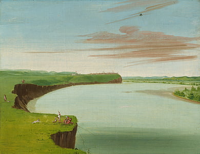George catlin, pintura, oli sobre tela, artística, natura, fora, cel