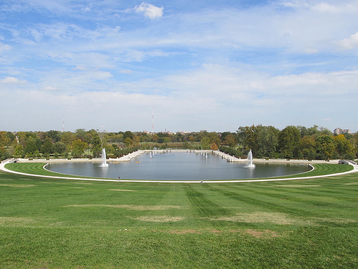 kunst hill, Forest park, St louis, Missouri, Kunstmuseum, panoramaudsigt, springvand