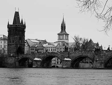 thành phố, Praha, cầu Charles bridge, sông
