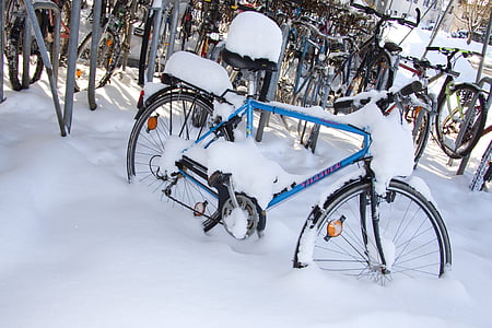 冬天, 自行车, 大雪封门, 雪, 车轮, 白雪皑皑, 感冒