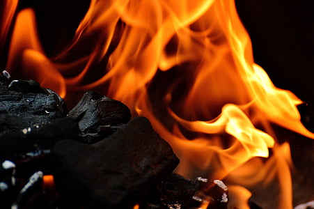 vatra, ugljika, drveni ugljen, vruće, žar, roštilj, sjaj