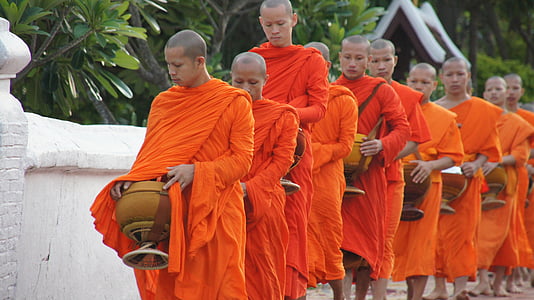 Laos, Luang prabang, elemosina, monaci