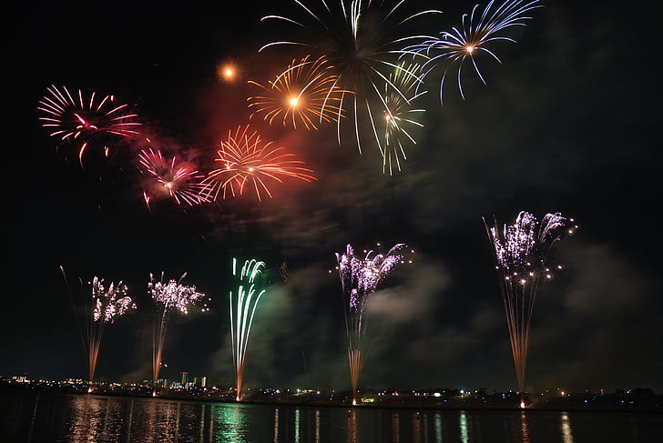 fireworks, colorful, sky, night, japan, festival, matsuri