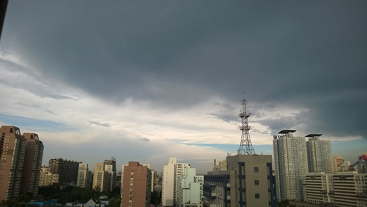 city, dark clouds, weather, momentum
