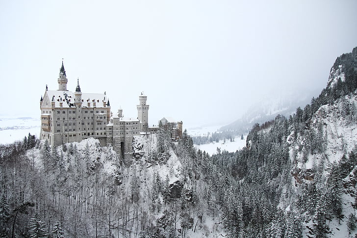 високо, възход, замък, Топ, планински, архитектура, сняг