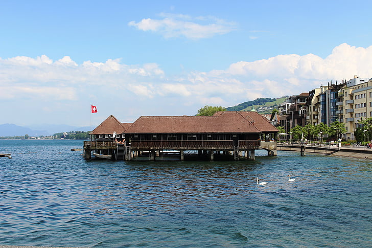 stabilimento balneare, Casa del bagno, legno, storicamente, punto di riferimento, Lago di Costanza, Rorschach