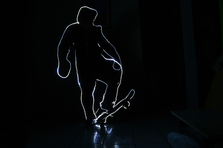 lightpaint, light, photo, skateboard