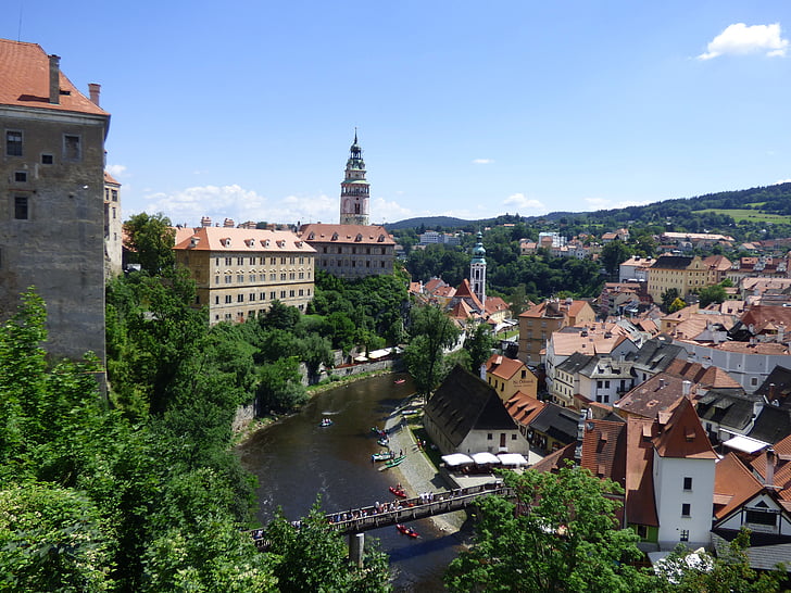 pils, skats, pieminekļu, pilsētas panorāma, upes, Čehija, tūrisms