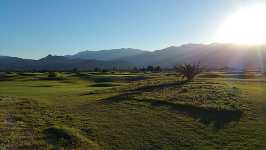 sunset, golf course, summer, sun