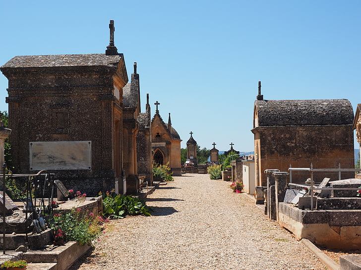 kyrkogården, gravar, gravsten, gamla kyrkogården, Roussillon, grav, sorg