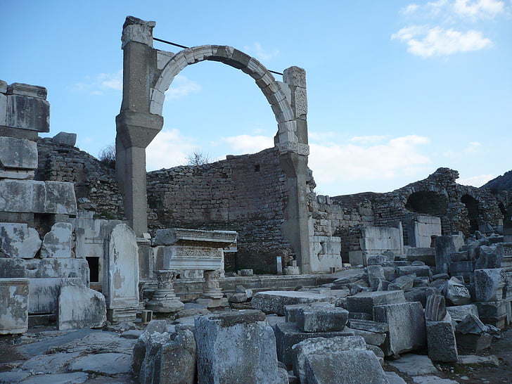 Tyrkia, Efesos, antikken, Celsus bibliotek, ruiner, ødelagte byen, kolonne