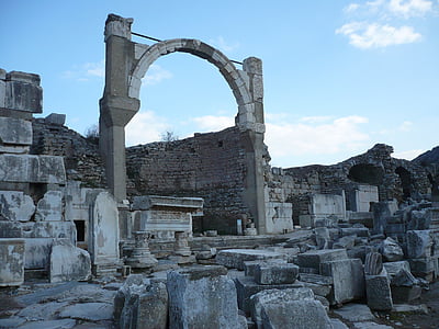 Turkiet, Efesos, antiken, Celsus bibliotek, ruinerna, ruinstad, columnar