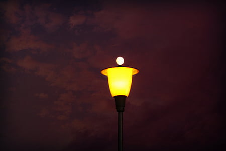 Luna llena, linterna, noche, lámpara eléctrica, equipo de iluminación, iluminados, bombilla de luz