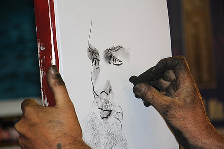 charcoal drawing, charcoal pencil, portrait, profile, man, face, head