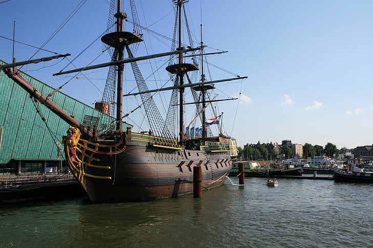 Amsterdam, båt, fartyg, gamla, historiska, Nederländerna, Holland