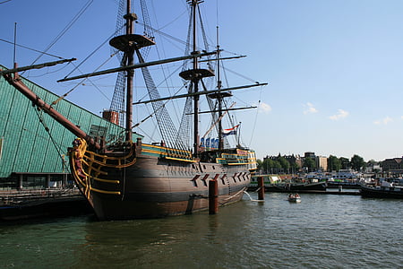 암스테르담, 보트, 선박, 오래 된, 역사적인, 네덜란드, 네덜란드