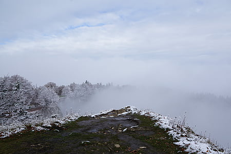 mountains, winter, creux du van, switzerland, jura, fog, crap
