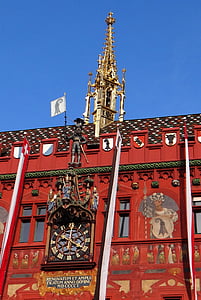Basilea, Suiza, Ayuntamiento de la ciudad, Inicio, rojo, oro, arquitectura