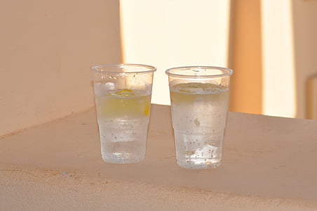 plast glas, citron, drinks, fest