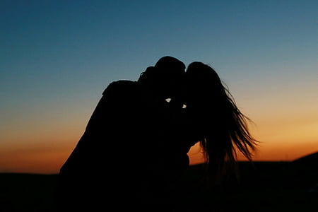 amour, couples, coucher de soleil, paix, aimer, silhouette, Sky