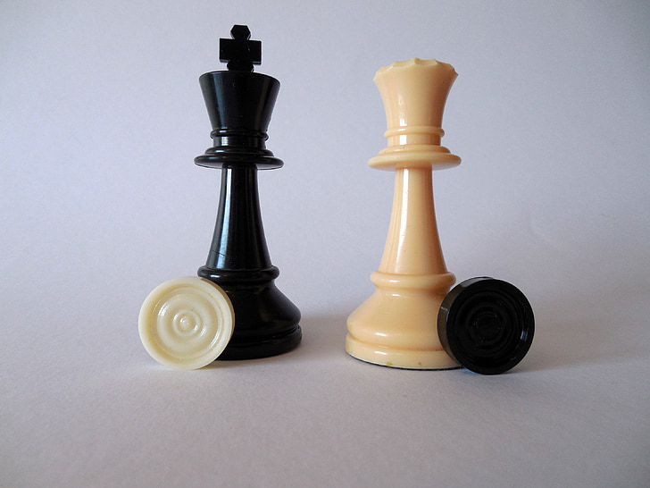 escacs, rei, senyora, peces d'escacs, negre, blanc, figures