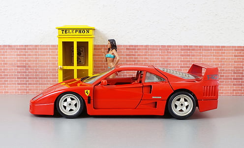 model vozu, Ferrari, F40, sportovní, červená, vozidlo, hračky