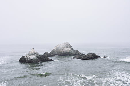 grå, Rock, formasjon, kroppen, vann, hav, sjøen