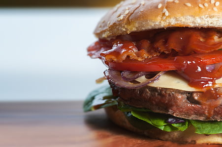 Burger, gros plan, restauration rapide, alimentaire, photographies culinaires, Hamburger, malsain