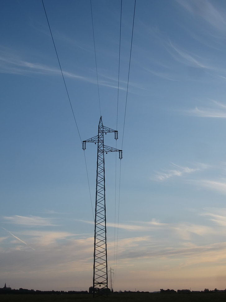 postes de energía, puesta de sol, Estado de ánimo de nube