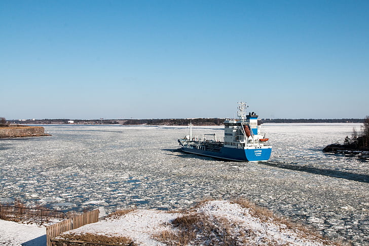 ship, spring, ice, ice floe, landscape, finnish, suomenlinna