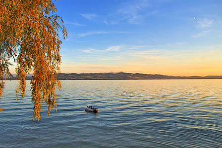 Jezioro Bodeńskie, Wasserburg, Jezioro, Wschód słońca, jesień