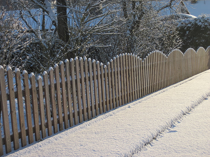 φράχτη, χιόνι, Χειμώνας, κρύο, ξύλο, χιονισμένο, παγετός