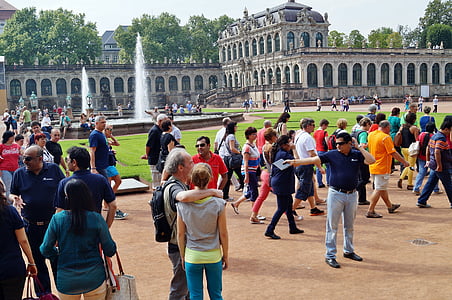 Dresden, Zwinger, Park, turister, gruppe, Tour