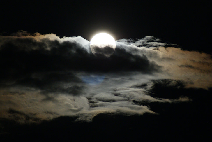 Луната, облаците, пълнолуние, нощ, небе, атмосфера, настроение