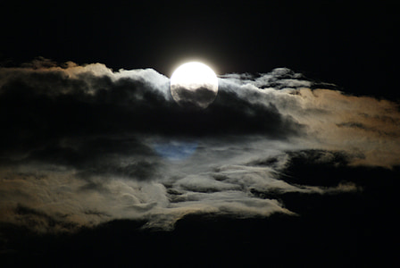 Luna, nubes, Luna llena, noche, cielo, ambiente, Estado de ánimo