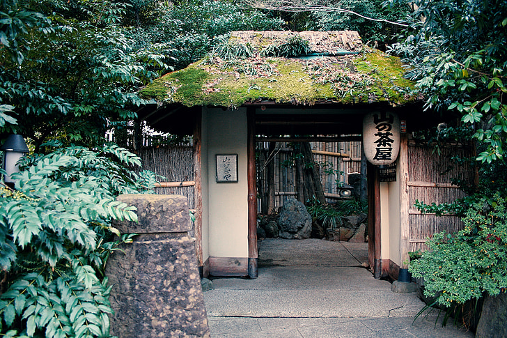 Japonska, pred davnimi časi, izvleček, vhod, luna, tempelj, lesa