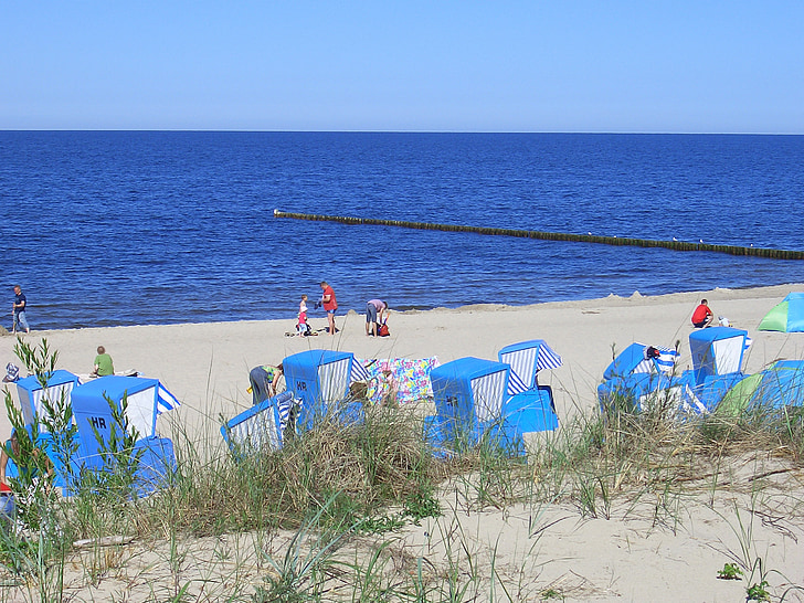Baltık Denizi, plaj, plaj sandalyesi, kum, Deniz, Dune, Usedom
