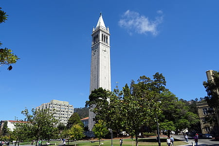 campanile, sather tower, university, building, campus, california, cal
