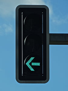 verkeerslichten, licht, pijl, naar links, beurt, takken, Ga als volgt te