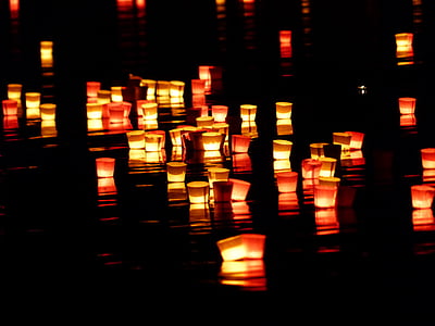 candles, lights serenade, lights, river, swim, romance, mood